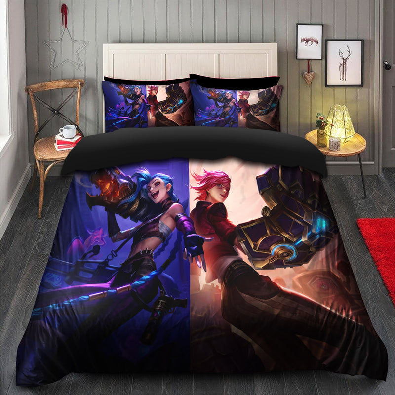 Arcane Jinx Vi League Of Legends Bedding Set Duvet Cover And 2 Pillowcases