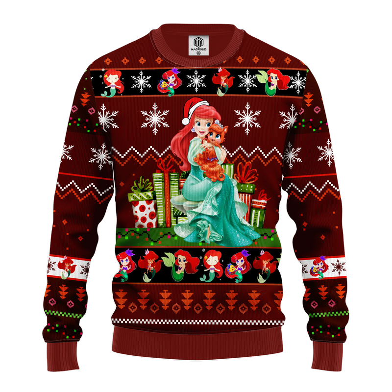 Airel Mermaid Ugly Christmas Sweater Red Brown Amazing Gift Idea Thanksgiving Gift Nearkii