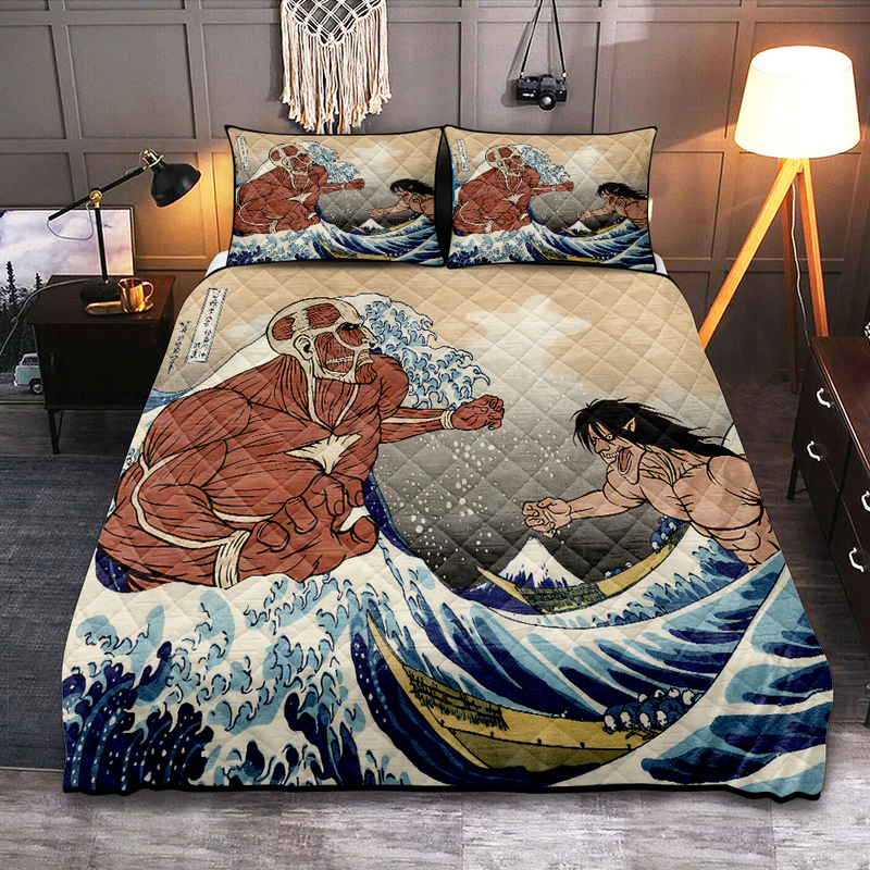 Attack On Titans The Great Wave Japan Anime Quilt Bed Sets