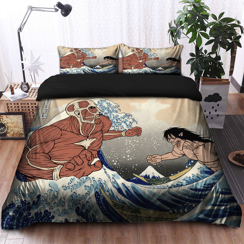 Attack On Titans The Great Wave Japan Anime Bedding Set Duvet Cover And 2 Pillowcases