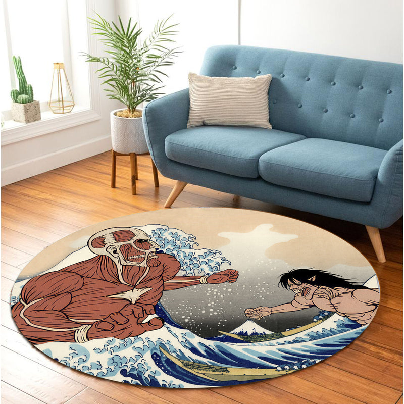Attack On Titans The Great Wave Japan Anime Round Carpet Rug Bedroom Livingroom Home Decor