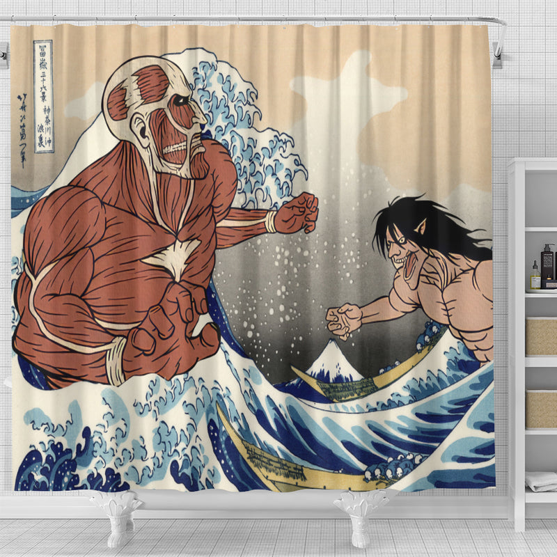 Attack On Titans The Great Wave Japan Anime Shower Curtain