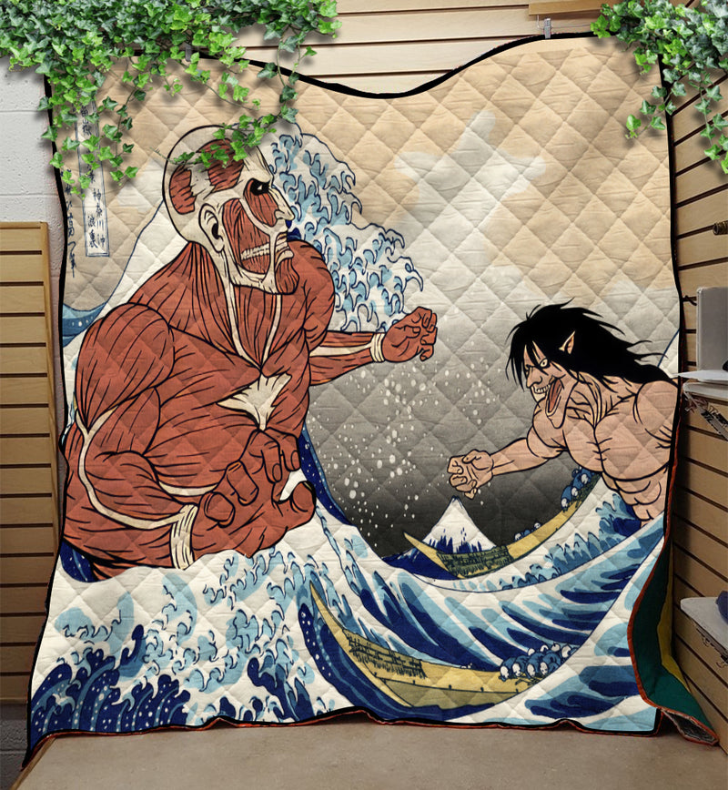 Attack On Titans The Great Wave Japan Anime Quilt Blanket