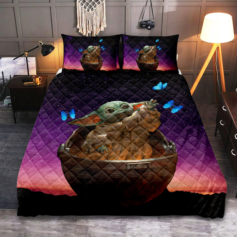 Baby Yoda Galaxy Butterfly Quilt Bed Sets Nearkii