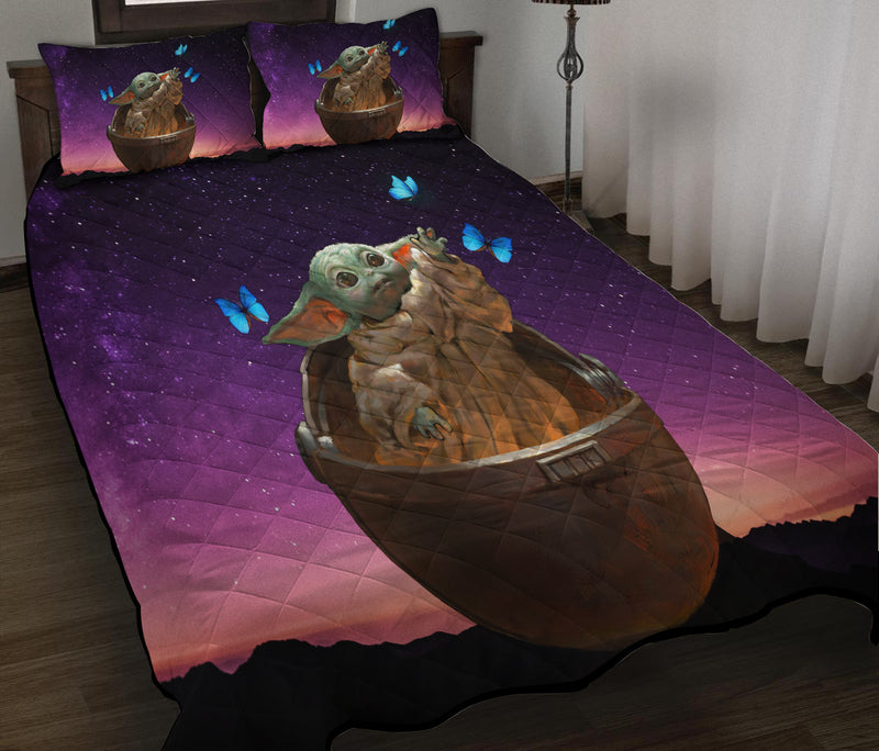 Baby Yoda Galaxy Butterfly Quilt Bed Sets Nearkii