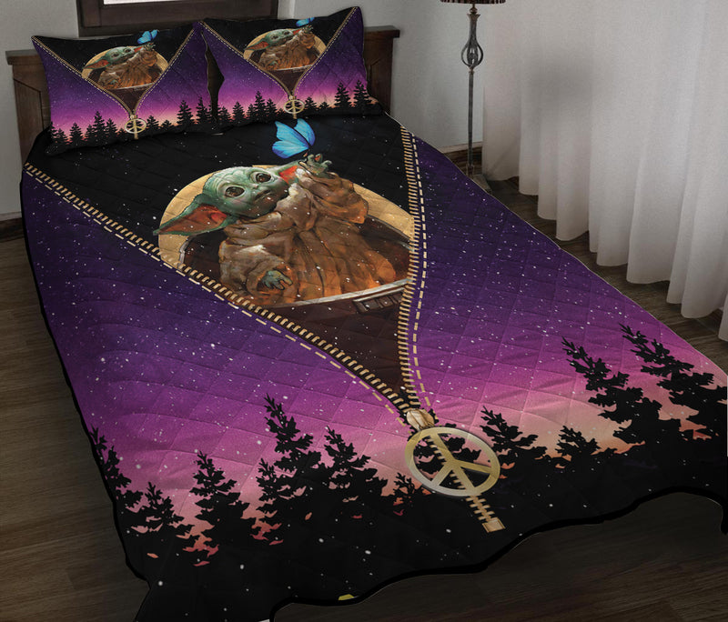 Baby Yoda Galaxy Zipper Quilt Bed Sets Nearkii