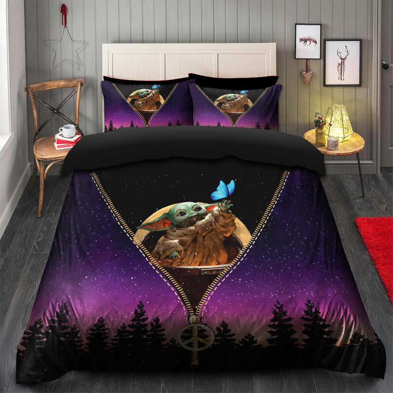 Baby Yoda Galaxy Zipper Bedding Set Duvet Cover And 2 Pillowcases Nearkii