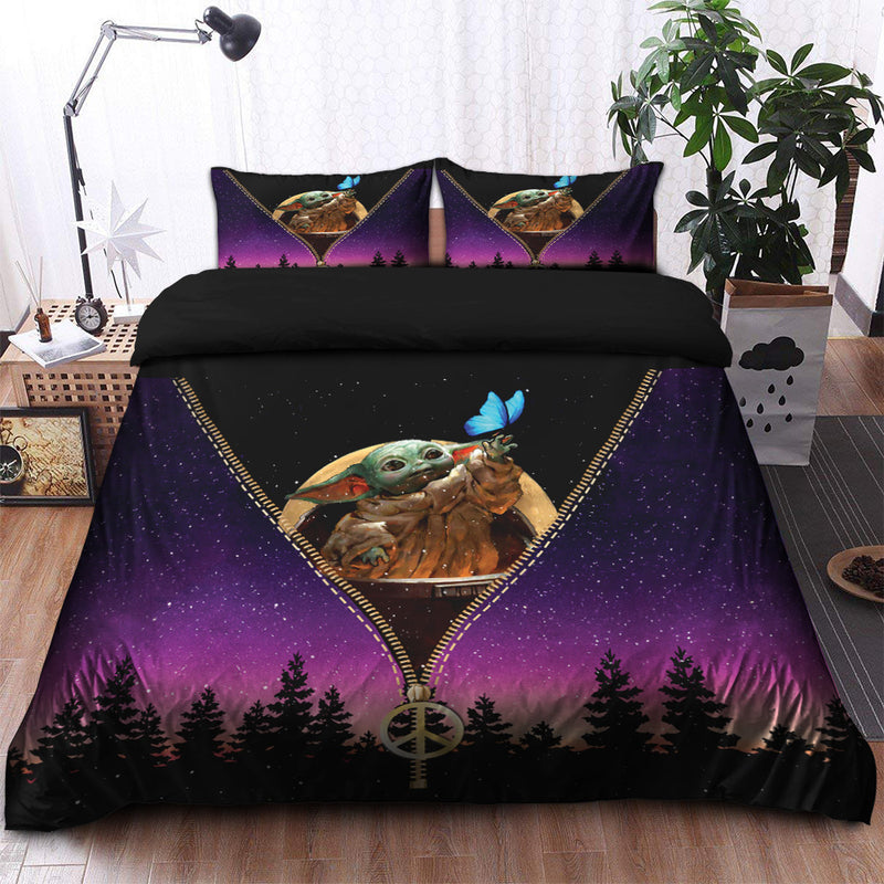 Baby Yoda Galaxy Zipper Bedding Set Duvet Cover And 2 Pillowcases Nearkii