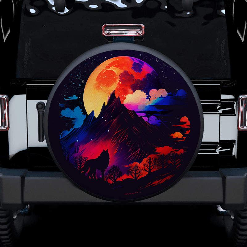 Colorful Big Moon Star Sky Wolf Mountains Jeep Car Spare Tire Covers Gift For Campers