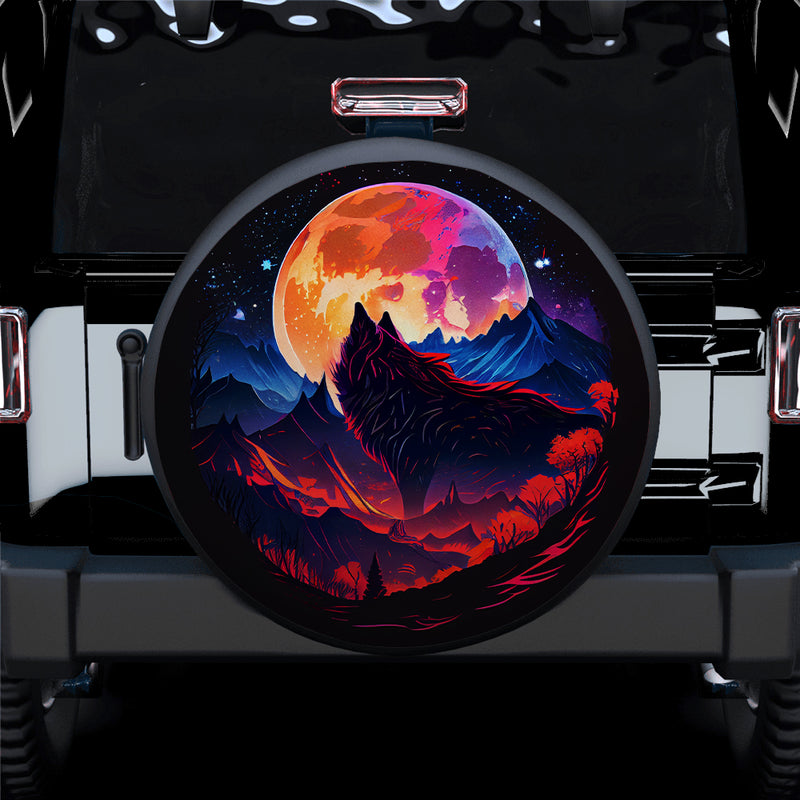Colorful Big Moon Wolf Mountains Jeep Car Spare Tire Cover