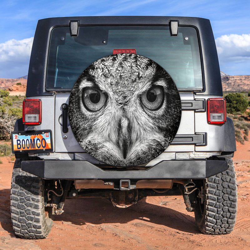 Black And Gray Owl Spare Tire Cover Gift For Campers Nearkii