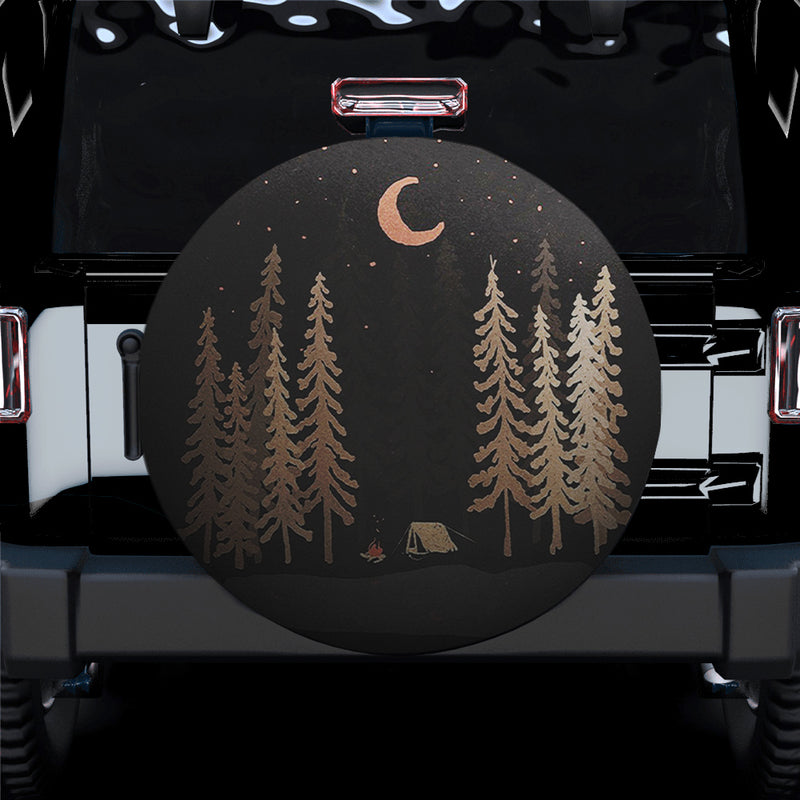 Black And White Pine Tree Illustration Spare Tire Cover Gift For Campers Nearkii