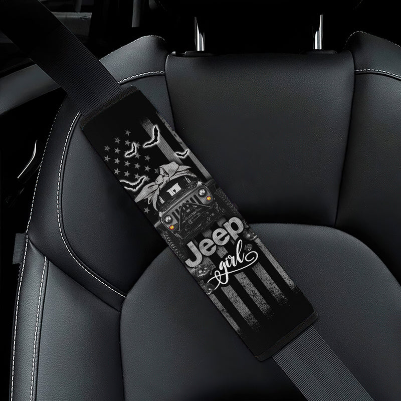 Halloween American Flag Black Jeep Girl Car Seat Belt Cover Custom Car Accessories Nearkii