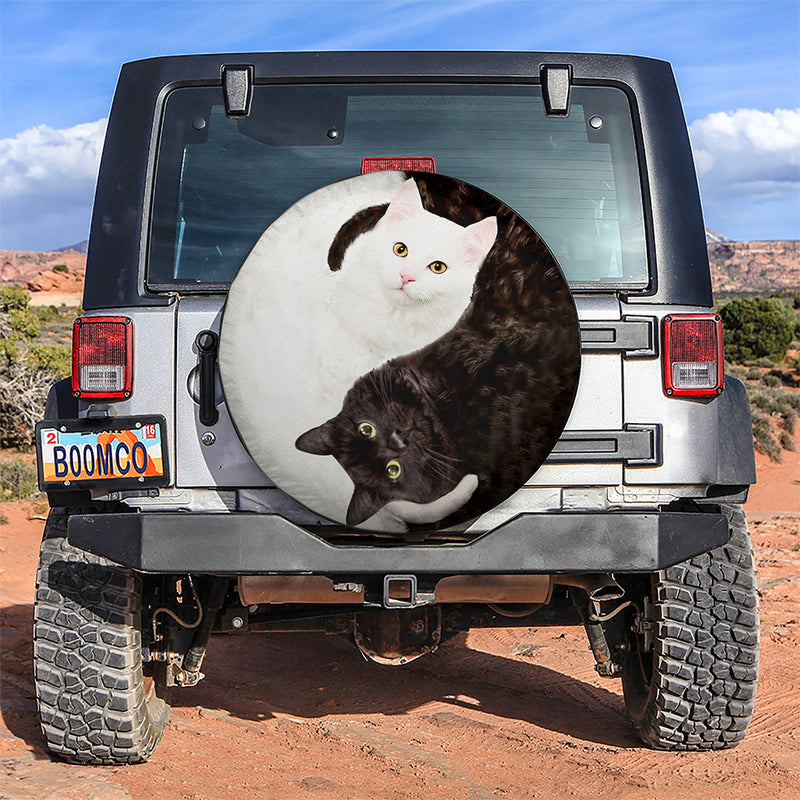 Black White Cats Yin Yang Jeep Car Spare Tire Covers Gift For Campers Nearkii