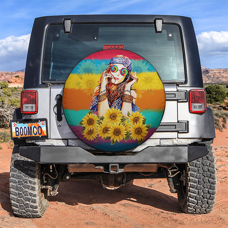 Boho Girl Sunflower Car Spare Tire Covers Gift For Campers Nearkii