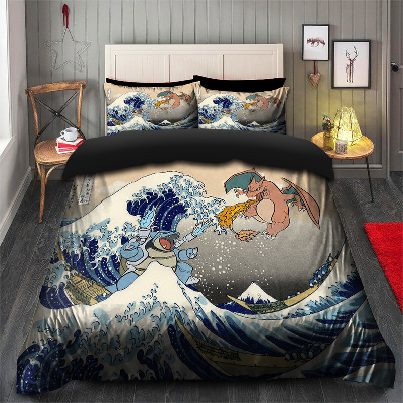 Blastoise Charizard The Great Wave Japan Pokemon Bedding Set Duvet Cover And 2 Pillowcases