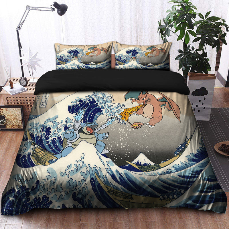 Blastoise Charizard The Great Wave Japan Pokemon Bedding Set Duvet Cover And 2 Pillowcases
