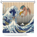 Blastoise Charizard The Great Wave Japan Shower Curtain