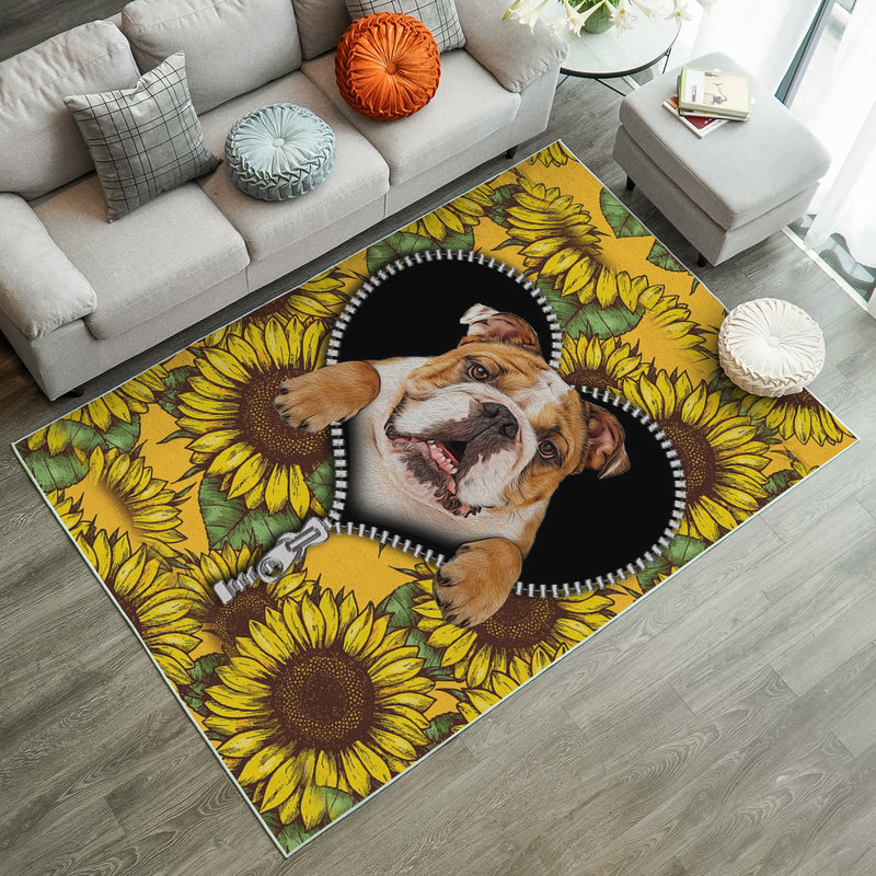 Bulldog Sunflower Zipper Rug Carpet Rug Home Room Decor Nearkii