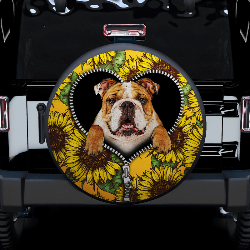 Bulldog Sunflower Zipper Car Spare Tire Covers Gift For Campers Nearkii