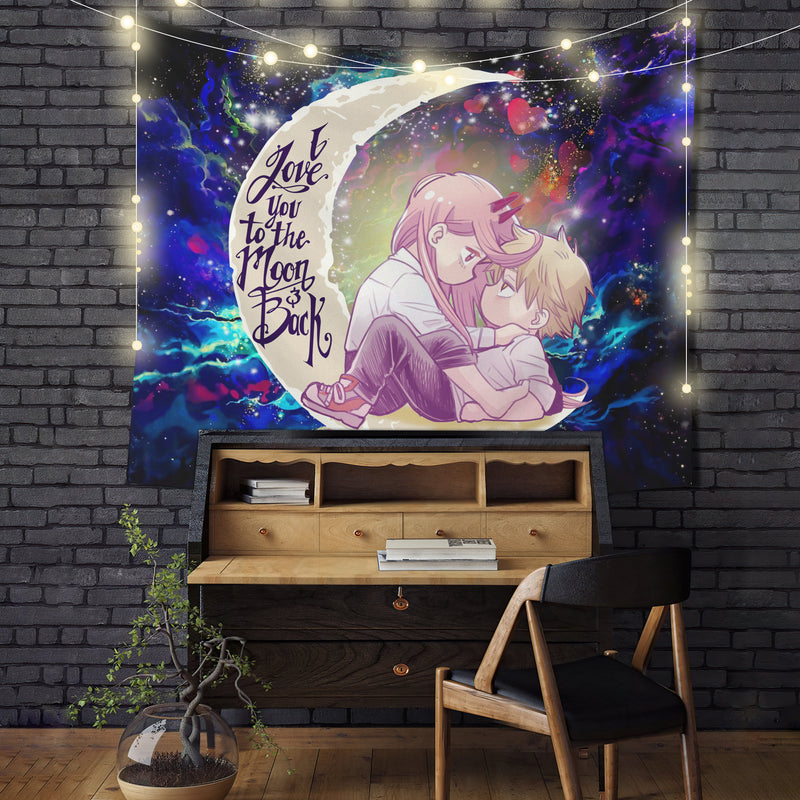 Chainsaw Man Denji x Power Love You To The Moon Galaxy Tapestry Room Decor Nearkii