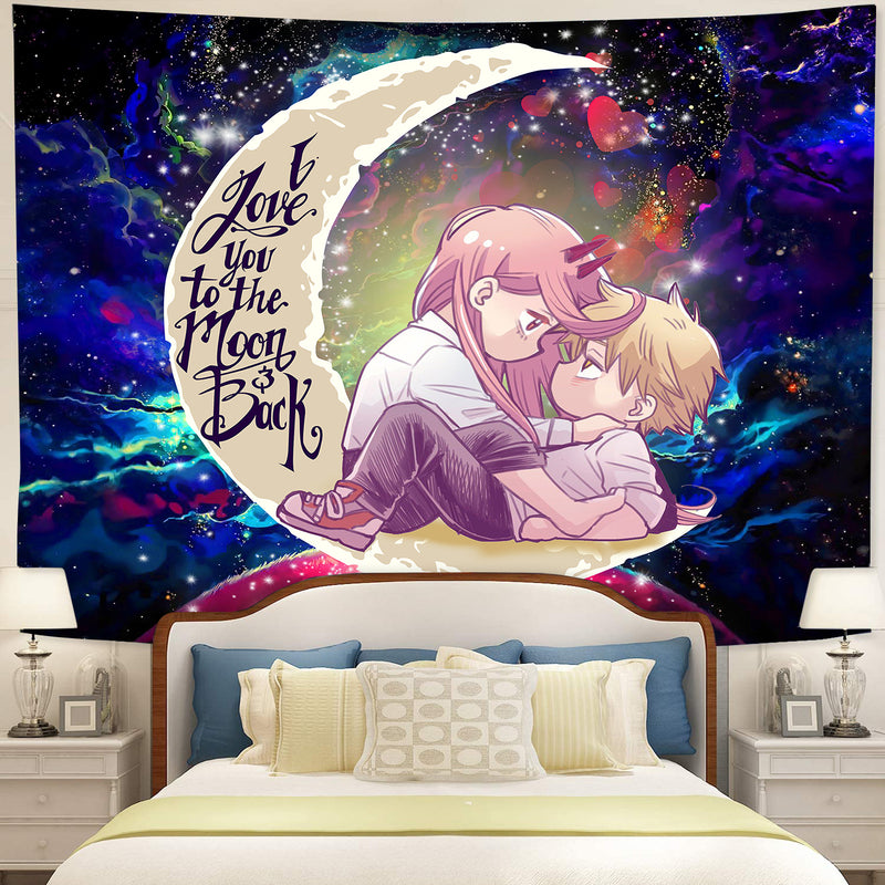 Chainsaw Man Denji x Power Love You To The Moon Galaxy Tapestry Room Decor Nearkii