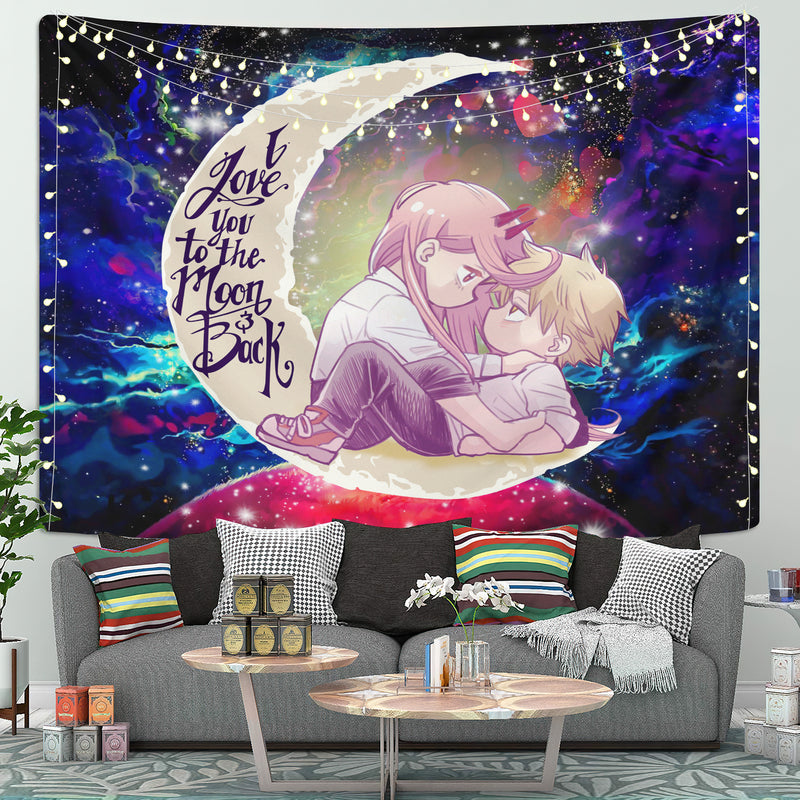 Chainsaw Man Denji x Power Love You To The Moon Galaxy Tapestry Room Decor Nearkii