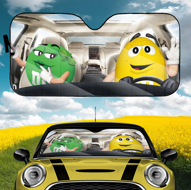 Funny M&M Chocolate Green Yellow Driving Car Auto Sunshade Nearkii