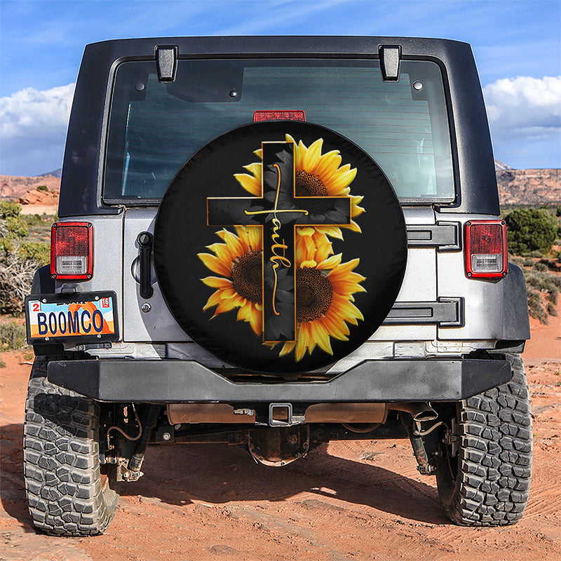 Cross Sunflower Faith Car Spare Tire Covers Gift For Campers Nearkii