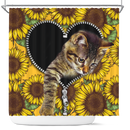Cute Cat Sunflower Zipper Shower Curtain