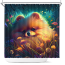 Cute Pomeranian Bedded Down In The Grass Shower Curtain