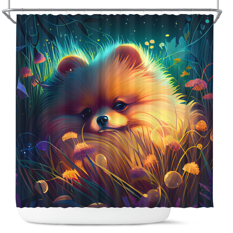 Cute Pomeranian Bedded Down In The Grass Shower Curtain