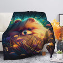 Cute Pomeranian Bedded Down In The Grass Safe And Cozy Fireflies Moonlight Premium Blanket