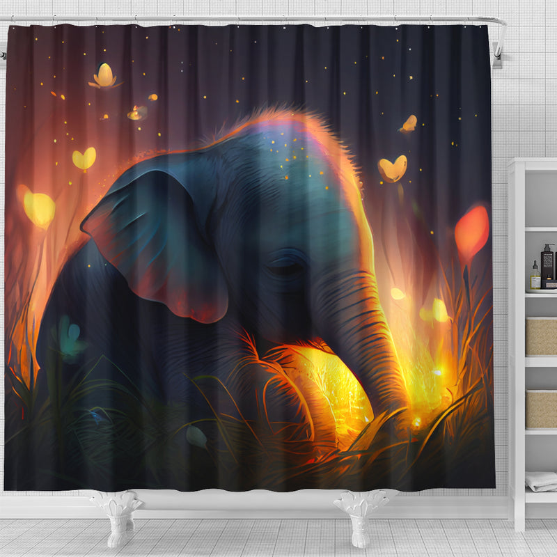 Cute Baby Elephant Bedded Down In The Grass Shower Curtain