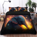 Cute Baby Elephant Bedded Down In The Grass Safe And Cozy Fireflies Bedding Set