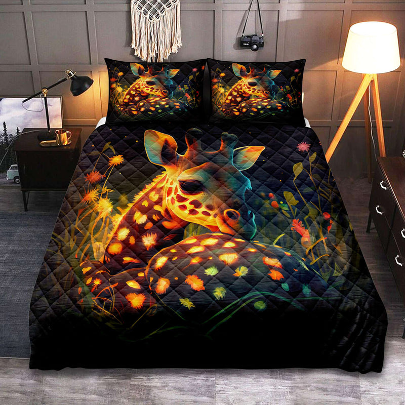 Cute Baby Giraffe Bedded Down In The Grass Quilt Bed Sets