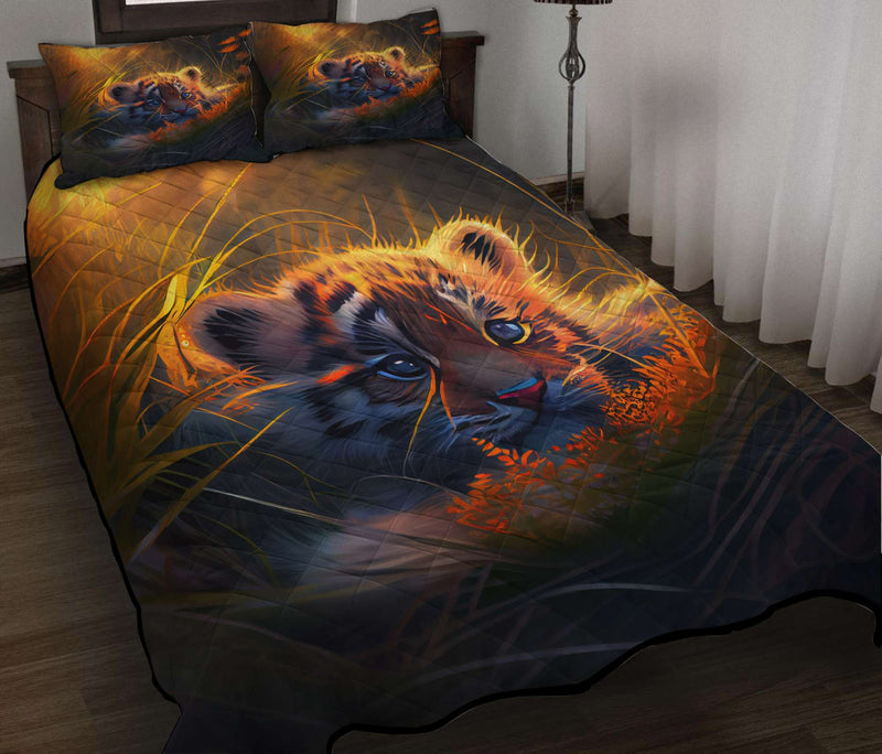Cute Baby Tiger Bedded Down In The Grass Quilt Bed Sets