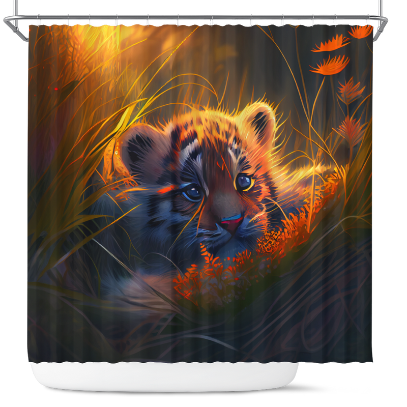 Cute Baby Tiger Bedded Down In The Grass Shower Curtain