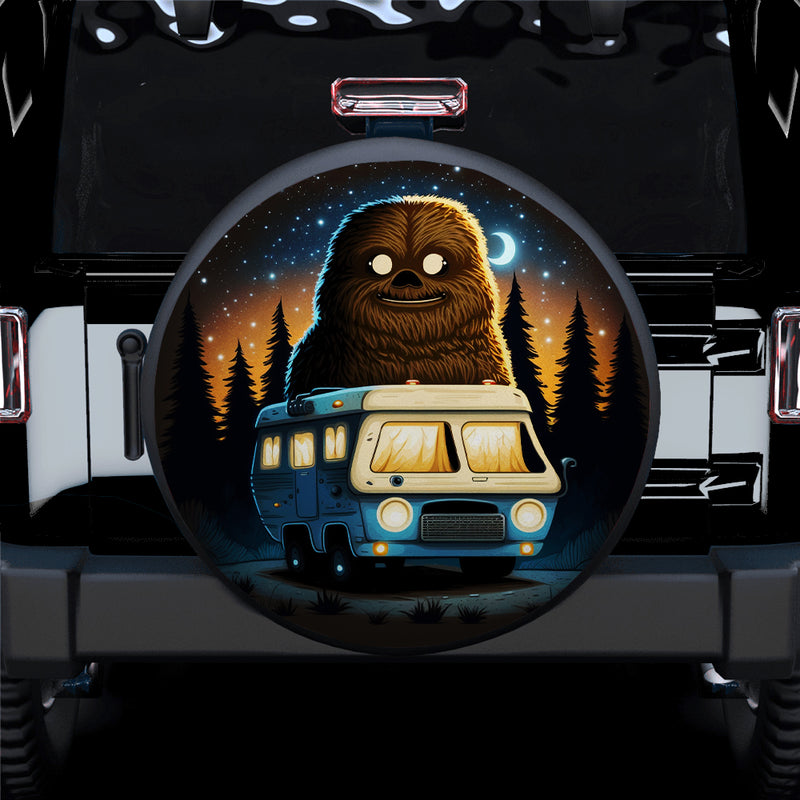 Cute Bigfoot Ride Car Camping Background Car Spare Tire Covers Gift For Campers Nearkii
