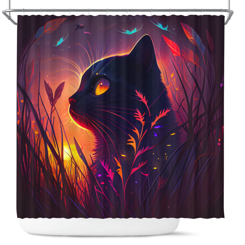 Cute Black Cat Bedded Down In The Grass Safe Shower Curtain
