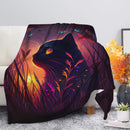 Cute Black Cat Bedded Down In The Grass Safe And Cozy Fireflies Moonlight Premium Blanket