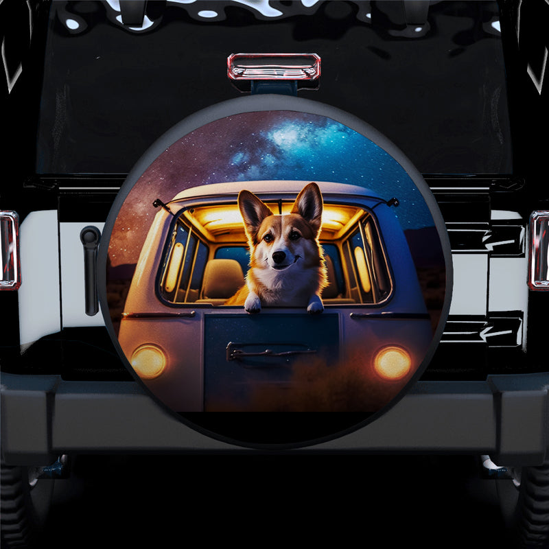 Cute Corgi With Van Camping Background Car Spare Tire Covers Gift For Campers Nearkii
