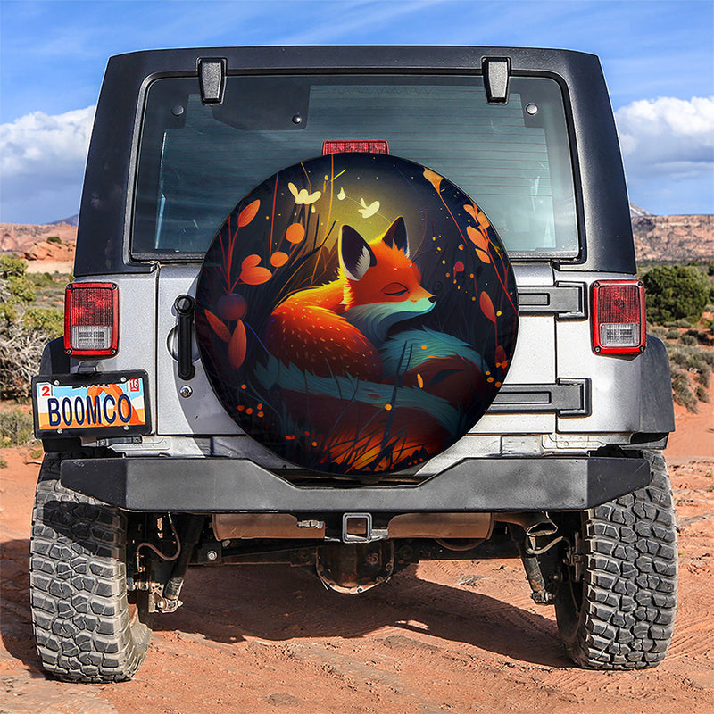 Cute Fox Bedded Down In The Grass Safe And Cozy Jeep Car Spare Tire Covers Gift For Campers