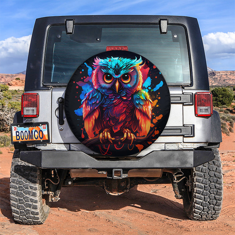 Colorful Cute Owl Jeep Car Spare Tire Covers Gift For Campers