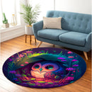Cute Owl Bedded Down In The Grass Round Rug