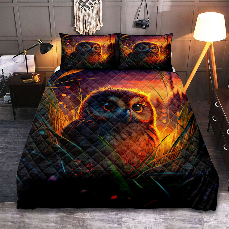 Cute Owl Bedded Down In The Grass Quilt Bed Sets