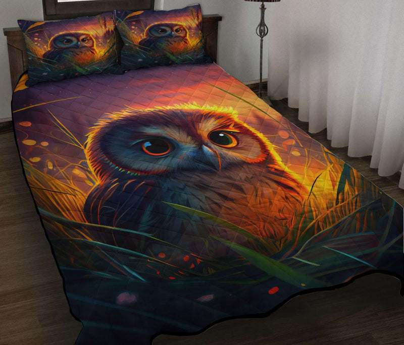 Cute Owl Bedded Down In The Grass Quilt Bed Sets