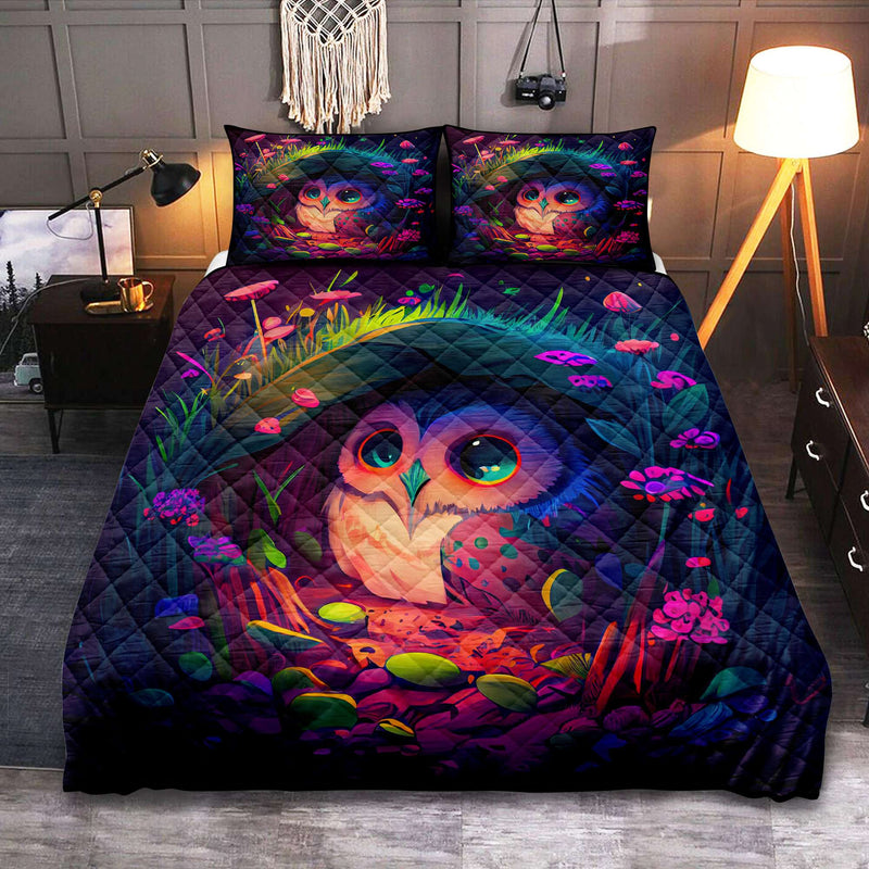 Cute Owl 2 Bedded Down In The Grass Quilt Bed Sets