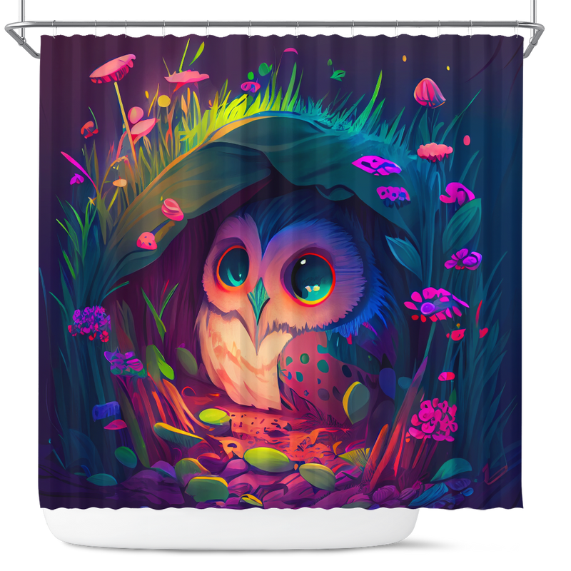 Cute Owl Bedded Down In The Grass Safe And Cozy Firefl Shower Curtain