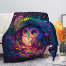 Cute Owl Bedded Down In The Grass Safe And Cozy Fireflies Moonlight Premium Blanket